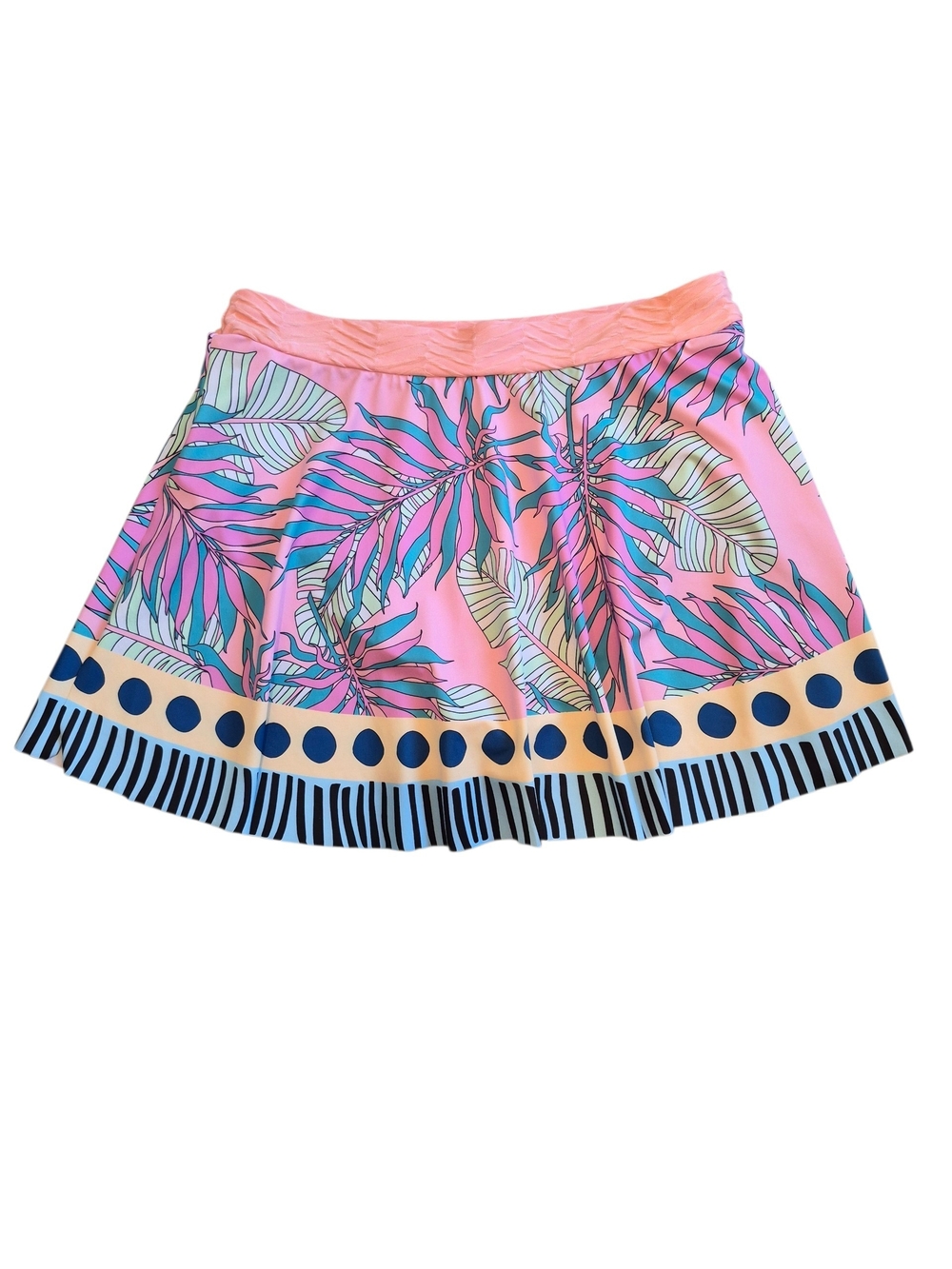 Pink Tropical Print Circle Skirt with Navy Trim